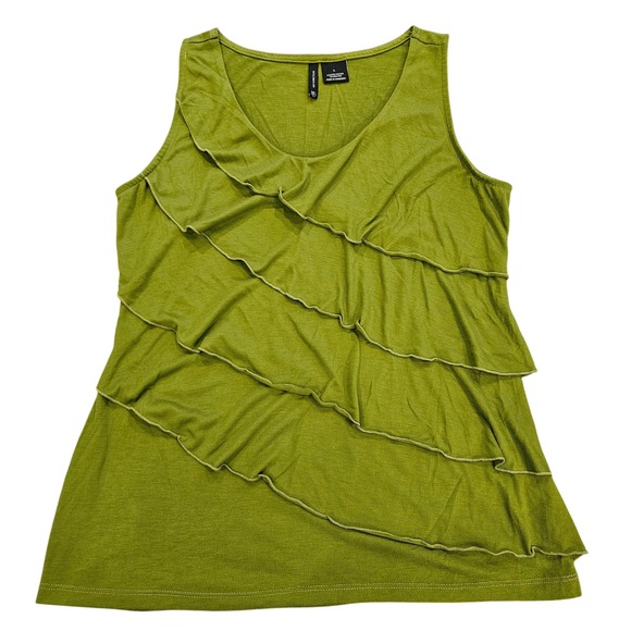 new directions Tops - New Directions Olive Green Ruffle Tiered Sleeveless Tank Top Womens Large